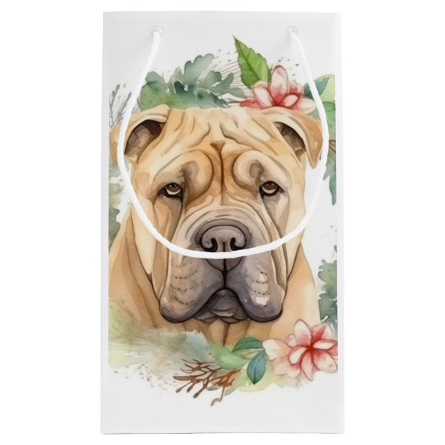 Shar Pei Christmas Wreath Festive Pup  Small Gift Bag (Back)