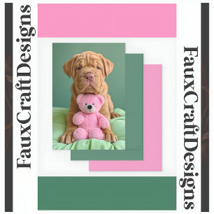 Shar-pei Cute Pet Dog & Pink Teddy Decoupage R 129 Tissue Paper