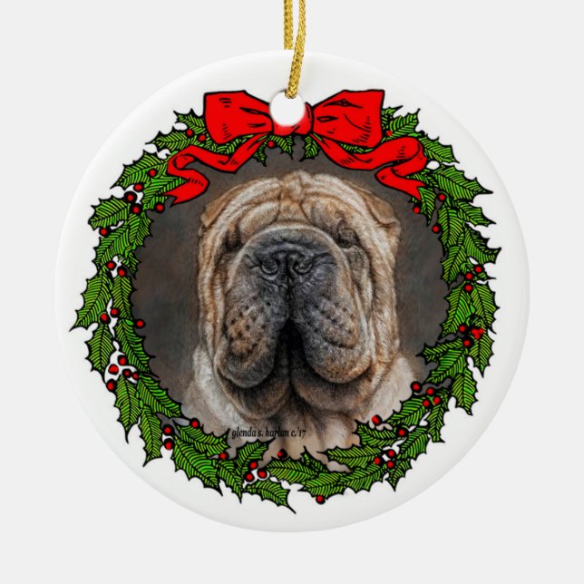 Shar Pei Dog Art by Glenda Harlan Ceramic Ornament (Front)