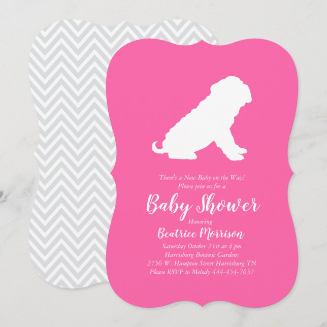 Shar-Pei Dog Baby Shower Pink Girl Invitation (Front/Back)