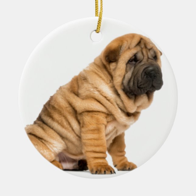Shar pei Dog Ceramic Tree Decoration (Front)
