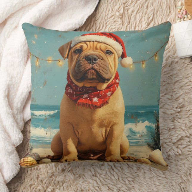 Shar Pei Dog Christmas Vintage Beach Cushion (Blanket)