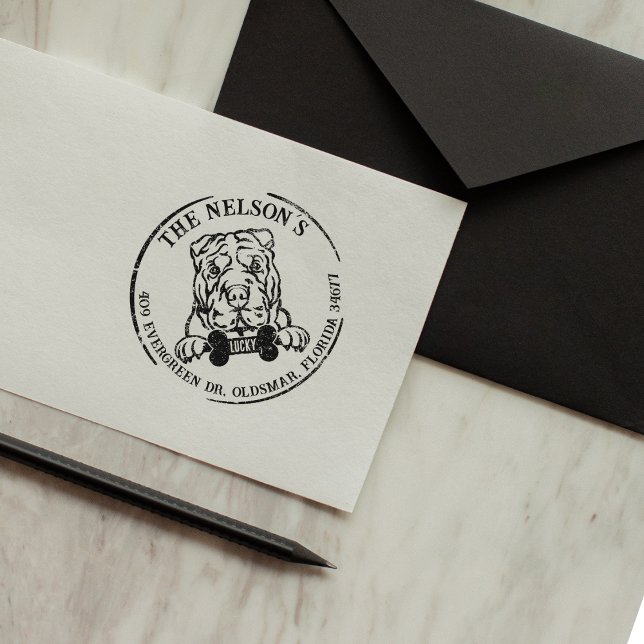 Shar Pei Dog Family Return Address Rubber Stamp (Creator Uploaded)