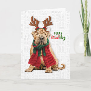 Shar Pei Dog Funny Fleas Navidog Christmas Holiday Card