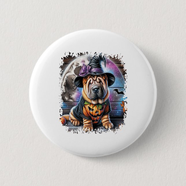 Shar Pei Dog Halloween Square 6 Cm Round Badge (Front)