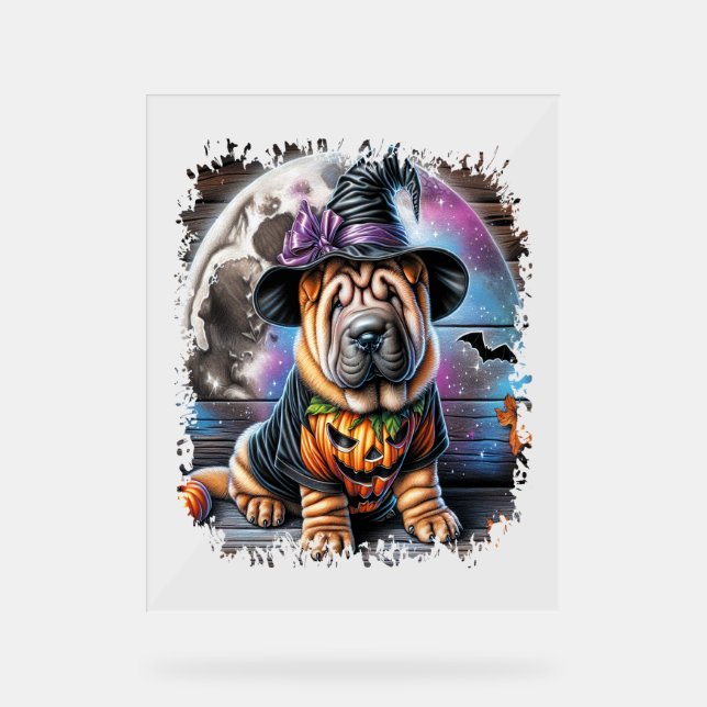 Shar Pei Dog Halloween Square Acrylic Sign (Front)