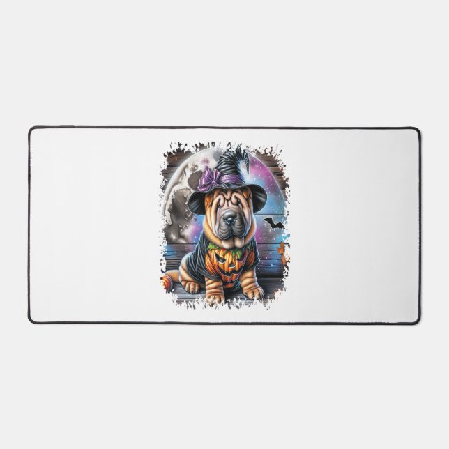 Shar Pei Dog Halloween Square Desk Mat (Front)