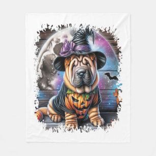 Shar Pei Dog Halloween Square Fleece Blanket