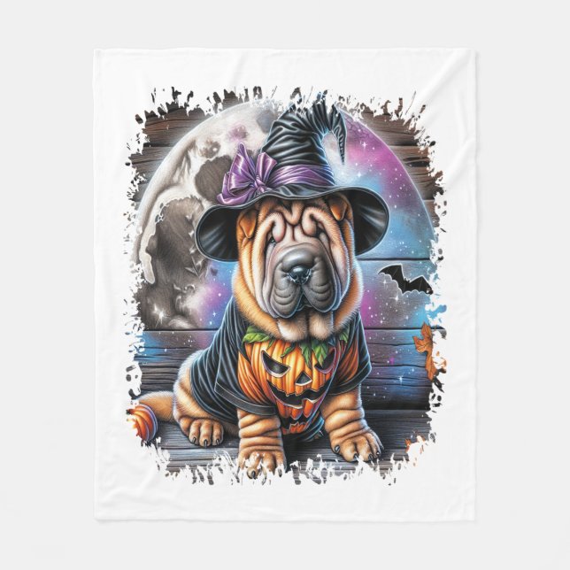 Shar Pei Dog Halloween Square Fleece Blanket (Front)