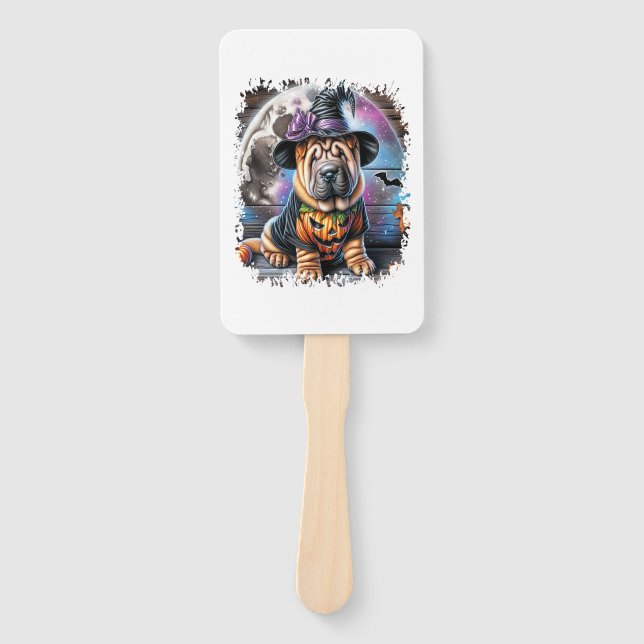 Shar Pei Dog Halloween Square Hand Fan (Front)