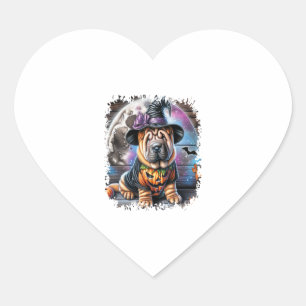 Shar Pei Dog Halloween Square Heart Sticker