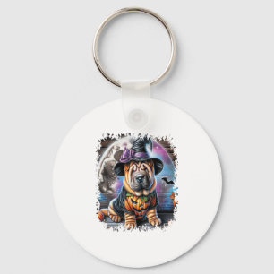 Shar Pei Dog Halloween Square Key Ring