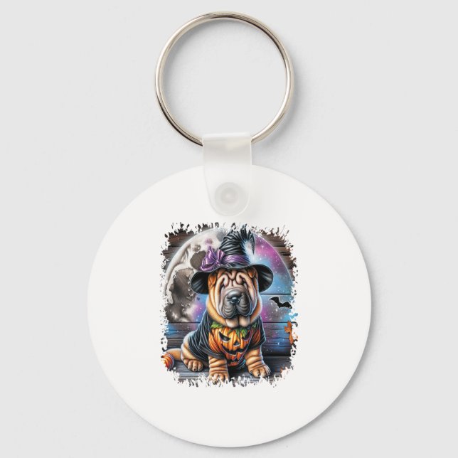 Shar Pei Dog Halloween Square Key Ring (Front)