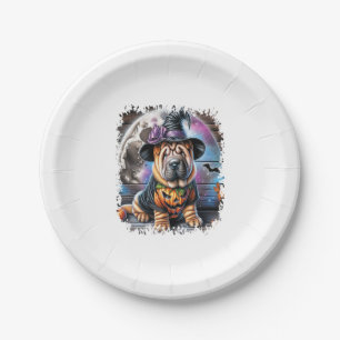 Shar Pei Dog Halloween Square Paper Plate