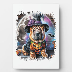Shar Pei Dog Halloween Square Plaque