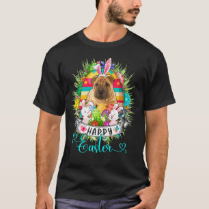Shar Pei Dog In Easter Eggs Basket Bunnies Happy E T-Shirt