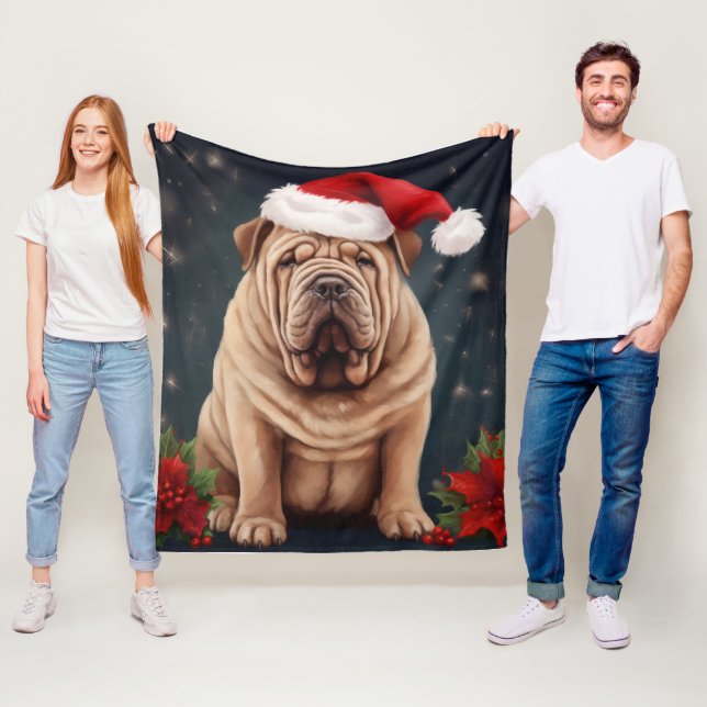 Shar Pei Dog in Snow Christmas  Fleece Blanket (In Situ)
