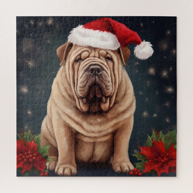 Shar Pei Dog in Snow Christmas  Jigsaw Puzzle (Vertical)