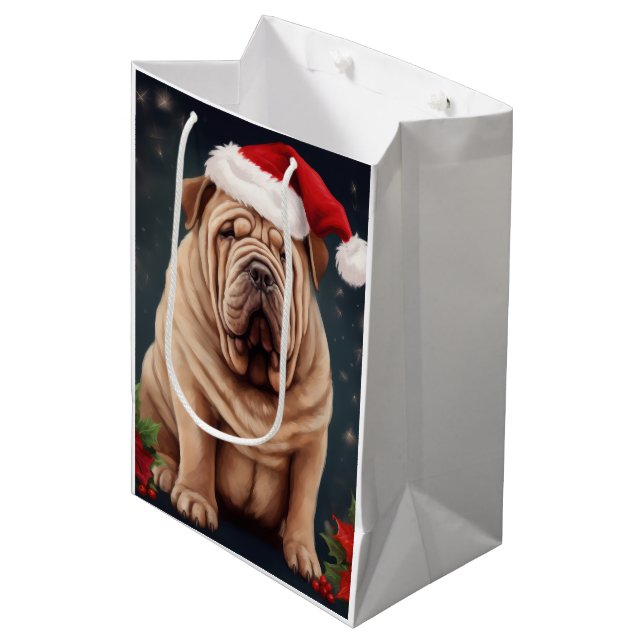 Shar Pei Dog in Snow Christmas  Medium Gift Bag (Front Angled)
