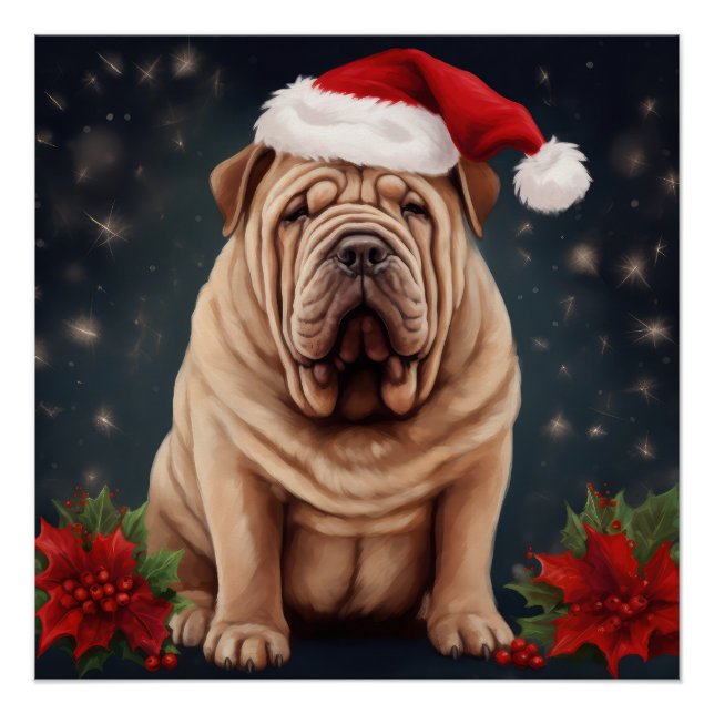 Shar Pei Dog in Snow Christmas  Poster (Front)