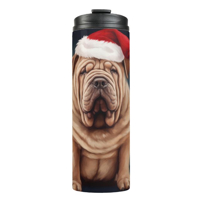 Shar Pei Dog in Snow Christmas  Thermal Tumbler (Front)