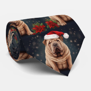 Shar Pei Dog in Snow Christmas  Tie