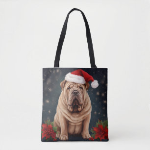 Shar Pei Dog in Snow Christmas  Tote Bag