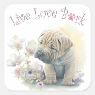 Shar-pei Dog Mum Floral Square Sticker