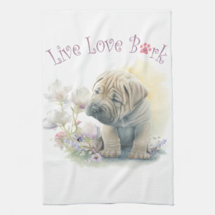 Shar-pei Dog Mum Floral Tea Towel