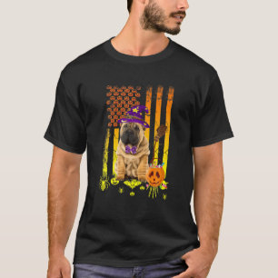 Shar Pei Dog Pumpkin American Flag Halloween Dog T-Shirt