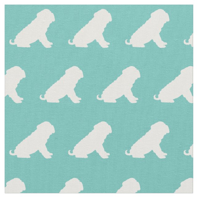 Shar Pei Dog Silhouette Pet Teal Fabric (Close Up)