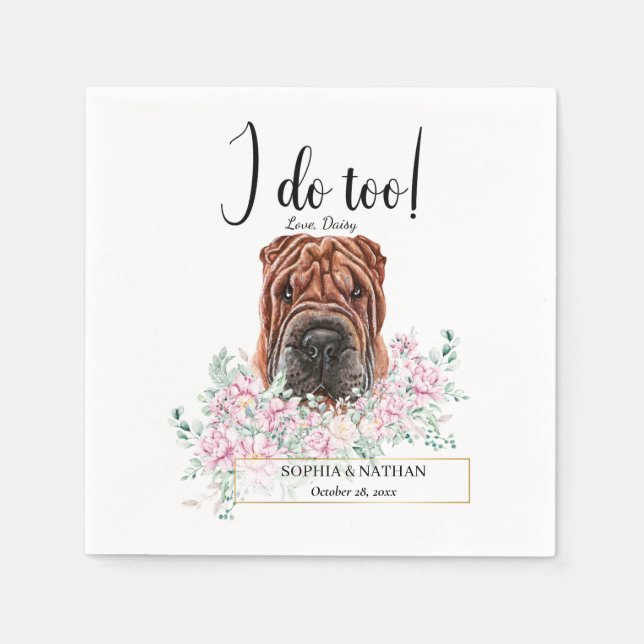 Shar Pei Dog Wedding Cocktail Napkins (Front)