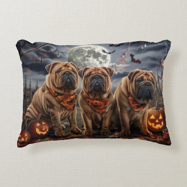 Shar Pei Halloween Spooky Decorative Cushion (Front)
