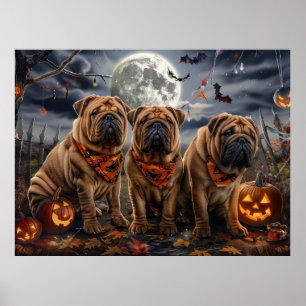 Shar Pei Halloween Spooky Poster
