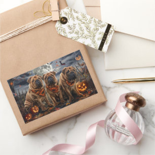 Shar Pei Halloween Spooky Rectangular Sticker