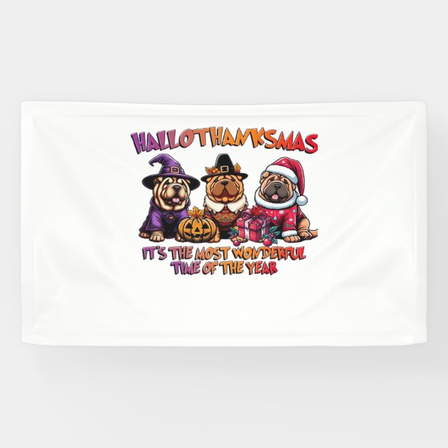 Shar Pei Halloween Thanksgiving Christmas Classic  Banner (Horizontal)