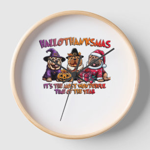 Shar Pei Halloween Thanksgiving Christmas Classic  Clock