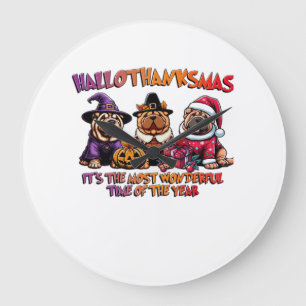 Shar Pei Halloween Thanksgiving Christmas Classic Large Clock