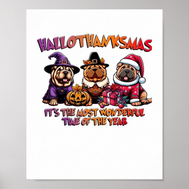 Shar Pei Halloween Thanksgiving Christmas Classic  Poster (Front)