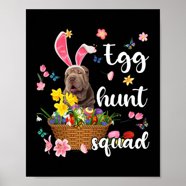 Shar Pei Happy Easter Day Easter Colourful Egg Hun Poster (Front)