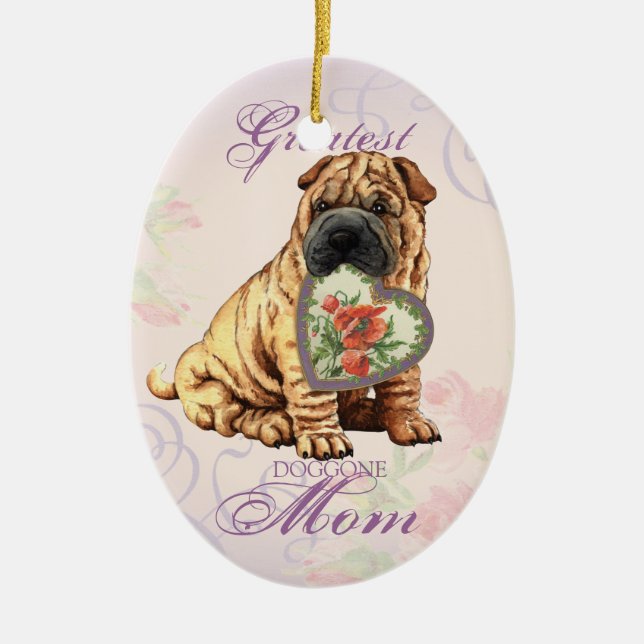 Shar-Pei Heart Mum Ceramic Ornament (Front)