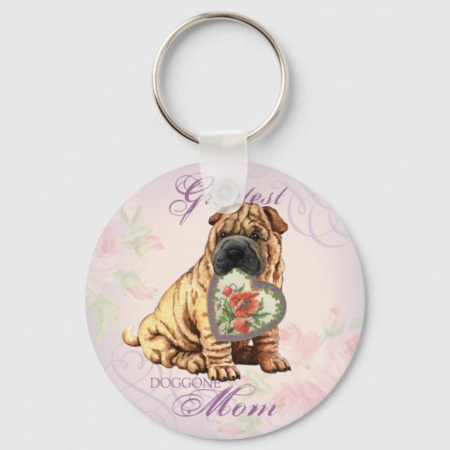 Shar-Pei Heart Mum Key Ring (Front)