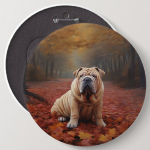 Shar Pei in Autumn Leaves Fall Inspire 6 Cm Round Badge