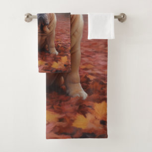 Shar Pei in Autumn Leaves Fall Inspire Bath Towel Set