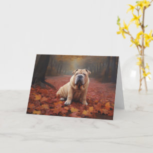 Shar Pei in Autumn Leaves Fall Inspire Card