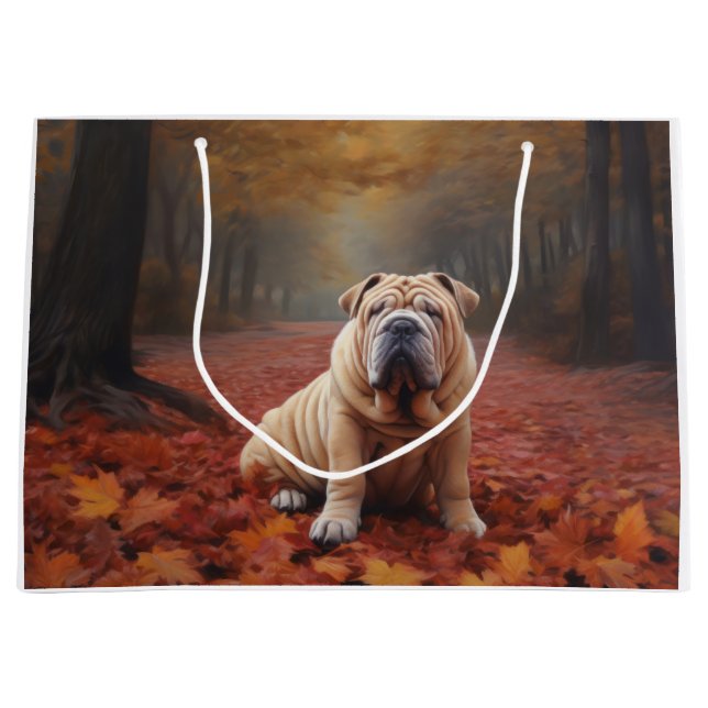 Shar Pei in Autumn Leaves Fall Inspire Large Gift Bag (Front)