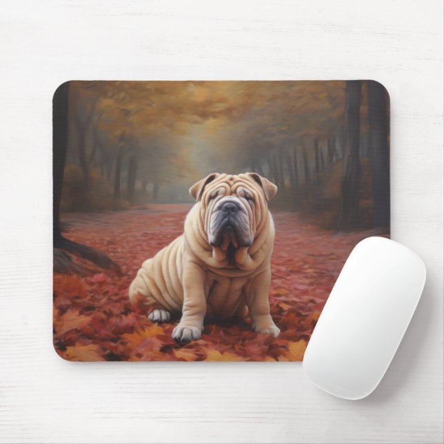 Shar Pei in Autumn Leaves Fall Inspire Mouse Pad (With Mouse)