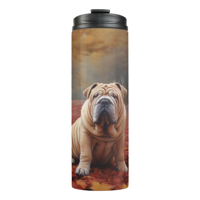 Shar Pei in Autumn Leaves Fall Inspire Thermal Tumbler (Front)