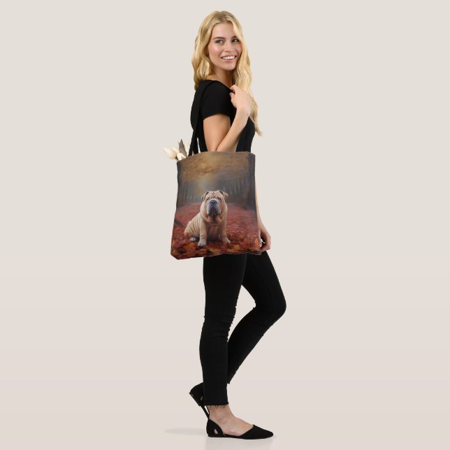 Shar Pei in Autumn Leaves Fall Inspire Tote Bag (On Model)