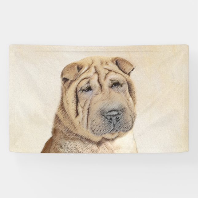 Shar Pei Painting - Cute Original Dog Art Banner (Horizontal)
